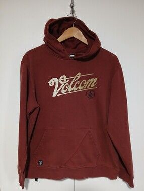 ​Volcom Brick Red Script Logo Pullover Hoodie Sweatshirt Mens Medium Y2K Skate